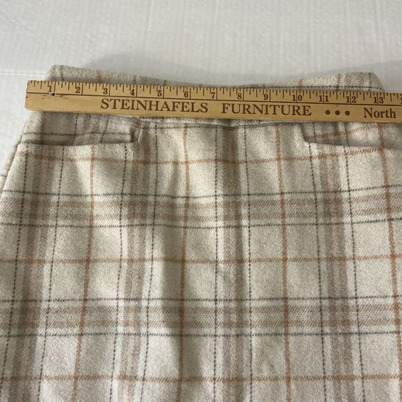 High Waist Beige Cream Brown Plaid Midi Skirt Size Med Lined And With Pockets - Picture 7 of 10